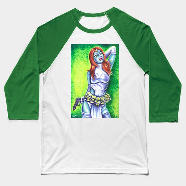 Mystique Baseball T-Shirt by funny_fuse